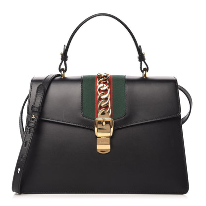 Gucci Calfskin Medium Sylvie Top Handle Bag Black 1 of 10