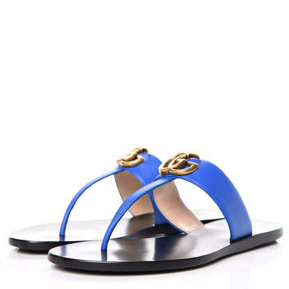 Gucci Calfskin Double G Thong Sandals 36.5 Shiny Electric Blue 3 of 9