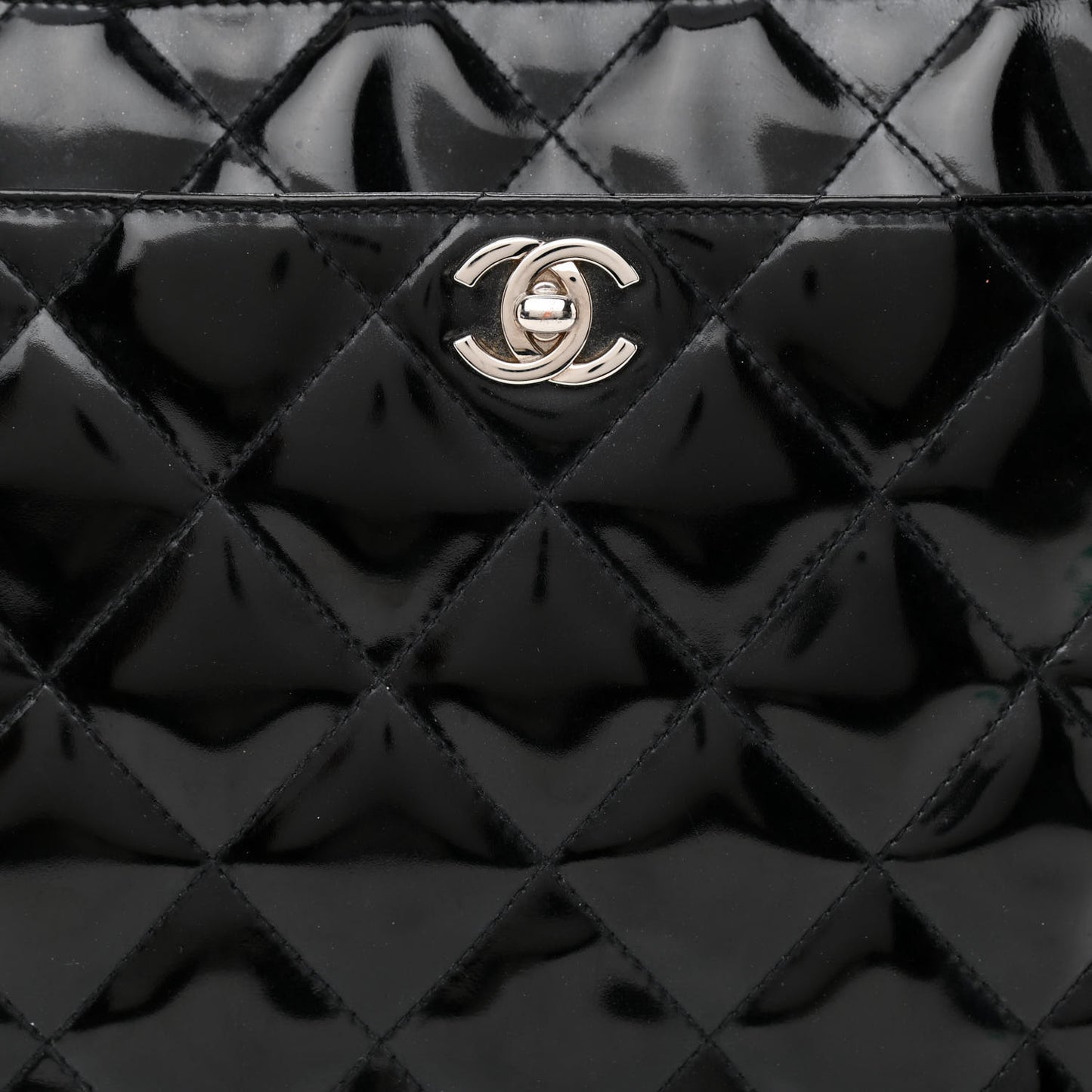 Patent Quilted Shoulder Bag Black