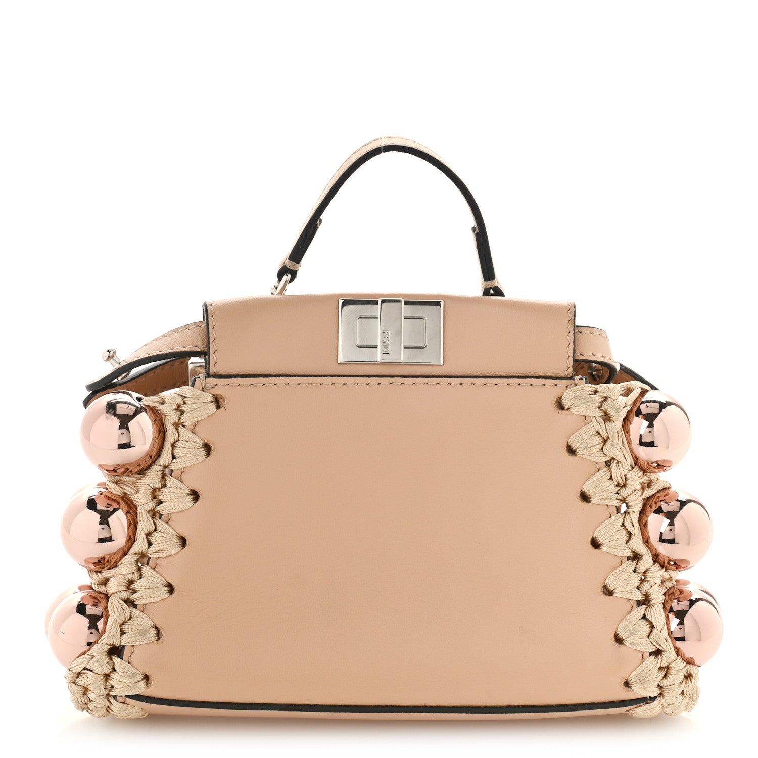 Fendi Vitello Century Pearl Embellished Lace Up Micro Peekaboo Iconic Satchel Makeup 1 of 10