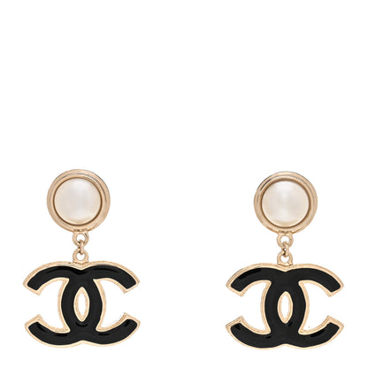 Chanel Pearl Enamel CC Drop Earrings Black 1 of 5