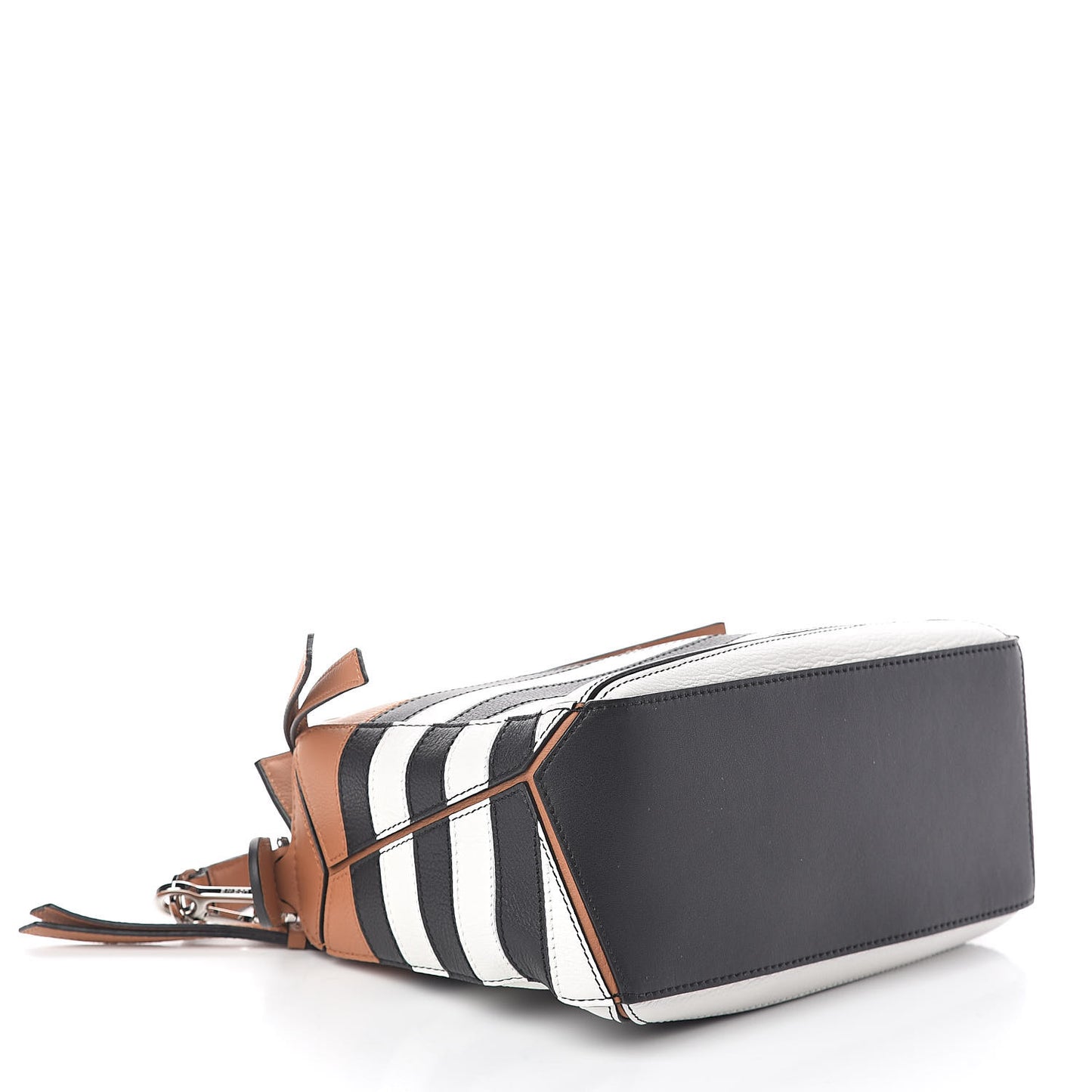 Calfskin Marine Stripe Small Puzzle Bag Tan