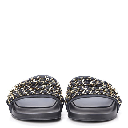 Chanel Canvas Chain Flat Sandals 38 Marine 2 of 11