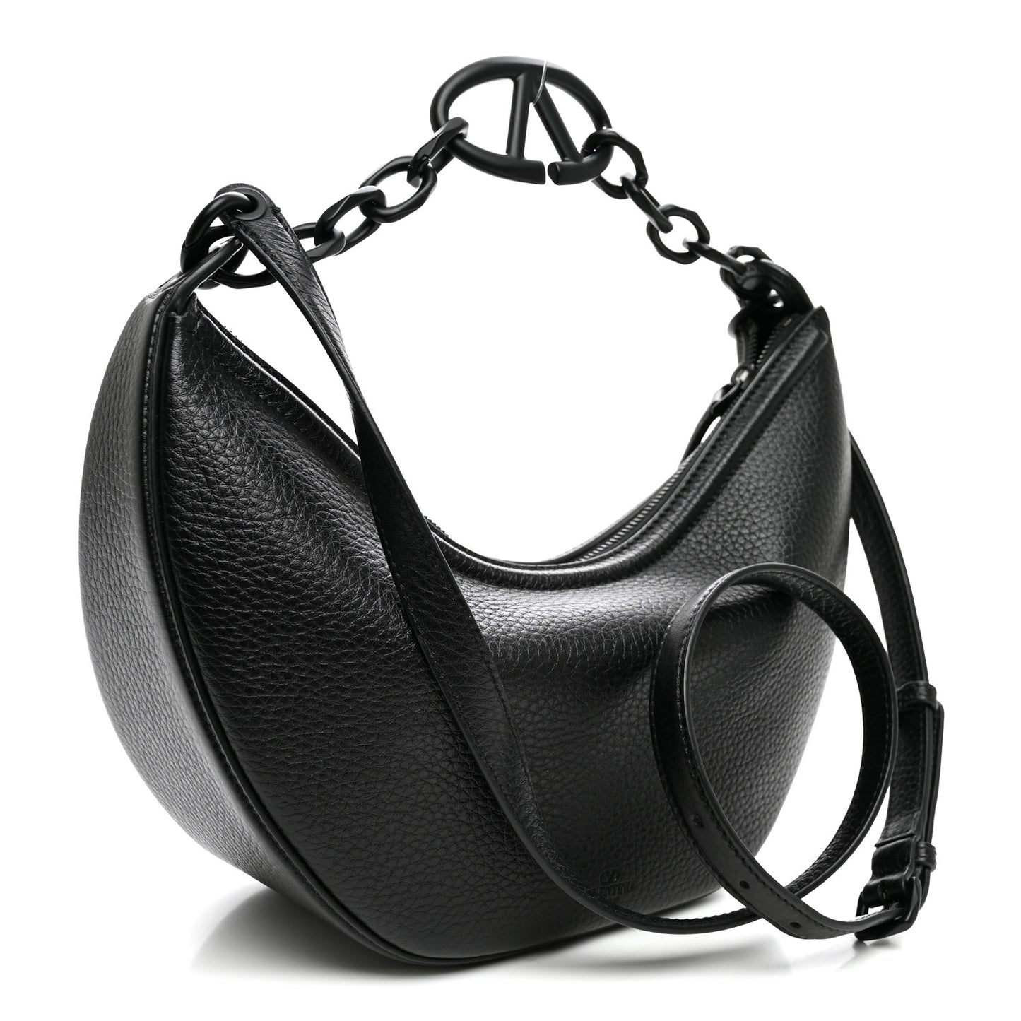 Grainy Calfskin Monochrome Small Vlogo Moon Hobo Bag Black