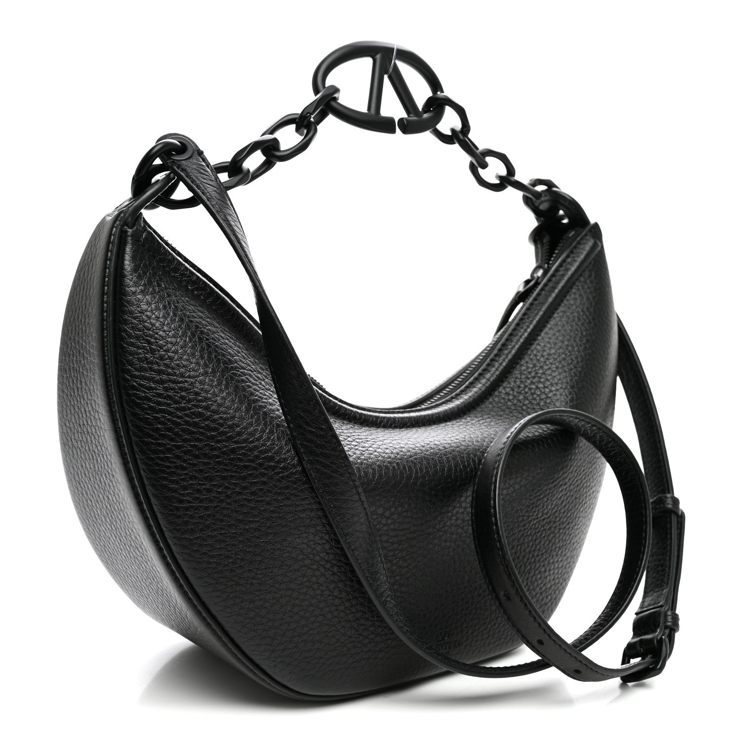 Valentino Garavani Grainy Calfskin Monochrome Small Vlogo Moon Hobo Bag Black 3 of 10