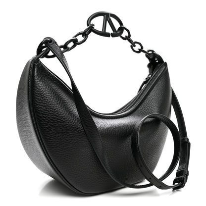 Valentino Garavani Grainy Calfskin Monochrome Small Vlogo Moon Hobo Bag Black 3 of 10