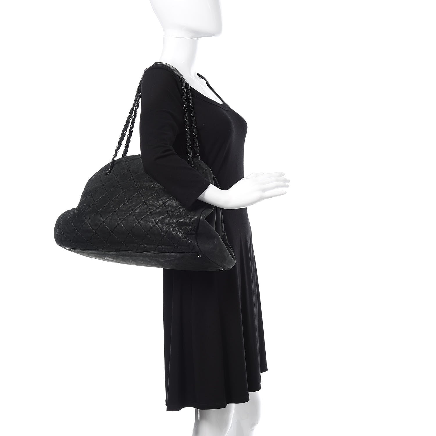 Chanel Iridescent Calfskin Stitched Extra Large Just Mademoiselle Bowling Bag Black 2 of 15