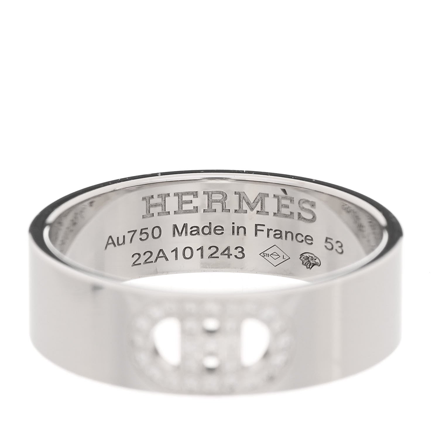 Hermes 18K White Gold Diamond PM H D'Ancre Ring 53 6.25 4 of 5