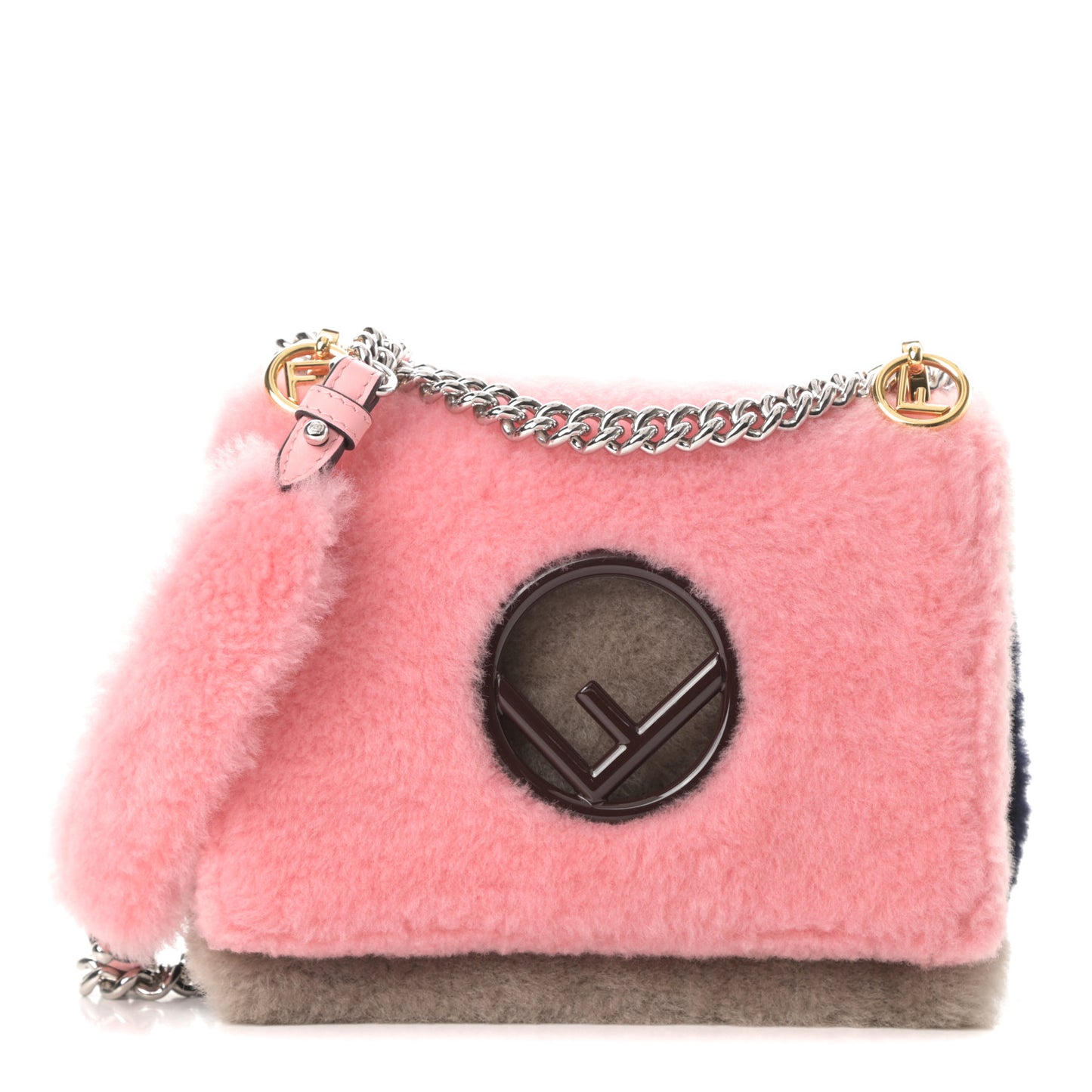 Shearling Vitello Century F is Fendi Small Kan I Shoulder Bag Pink Tortora Blue