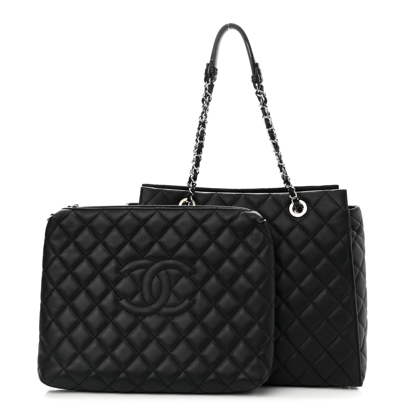 Calfskin Quilted Large Chic and Soft Shopping Tote Black
