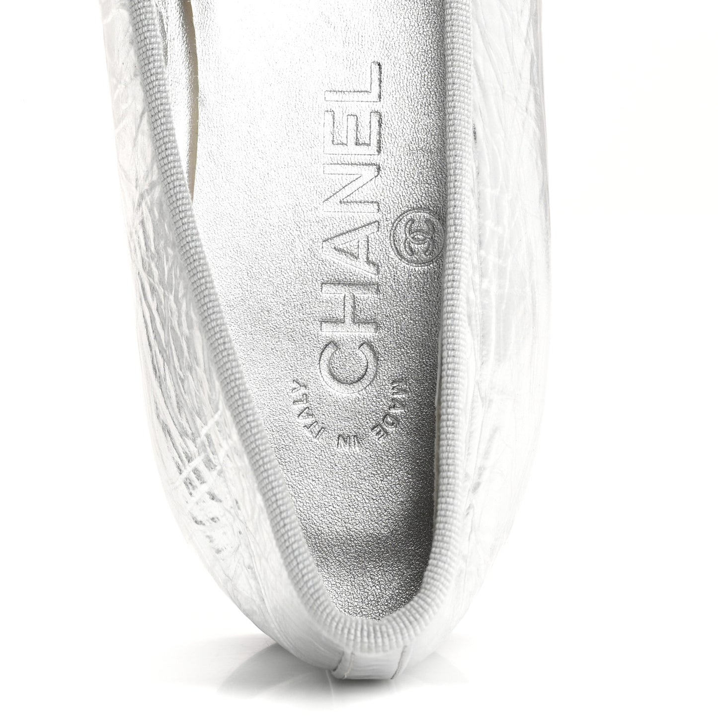 Laminated Crumpled Lambskin Grosgrain Cap Toe CC Ballerina Flats 39.5 Silver Black