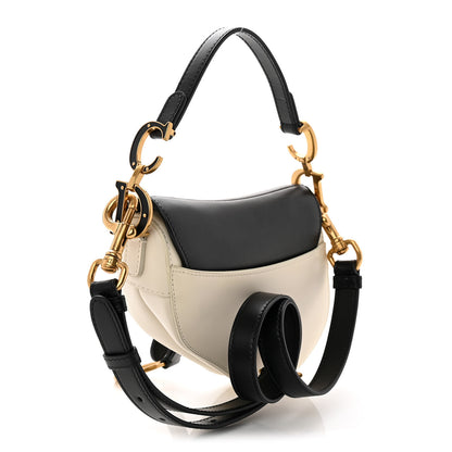 Christian Dior Supple Calfskin Two Tone Mini Saddle Bag With Strap Latte Black 3 of 10