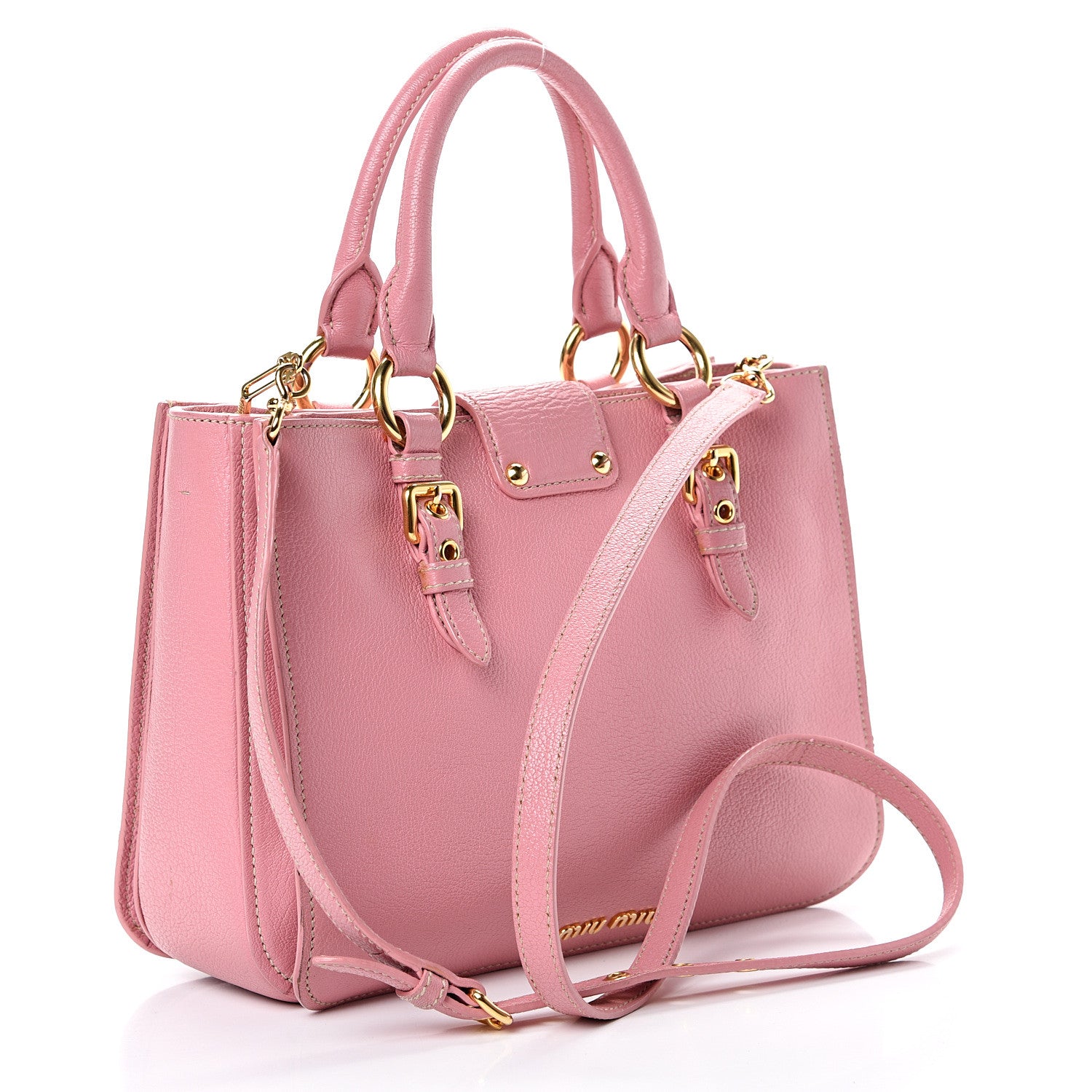 Miu Miu Goatskin Madras Shopping Tote Rosa 2 of 27