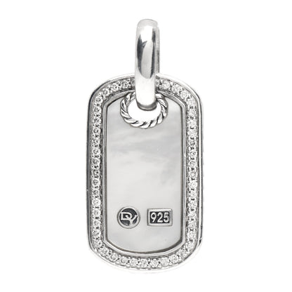David Yurman Sterling Silver Diamond Mother Of Pearl 16mm Dog Tag Pendant 1 of 3