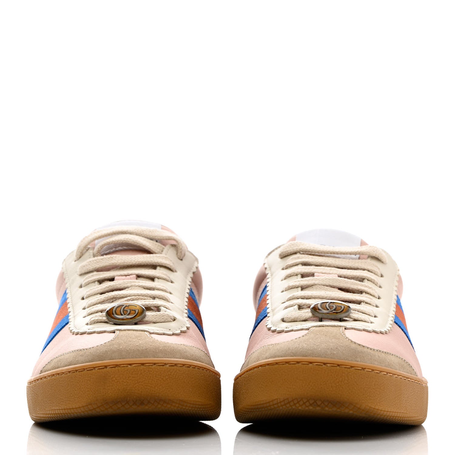 Gucci Calfskin Suede Web Womens G74 Sneakers 38 Oatmeal Soft Rose 2 of 9