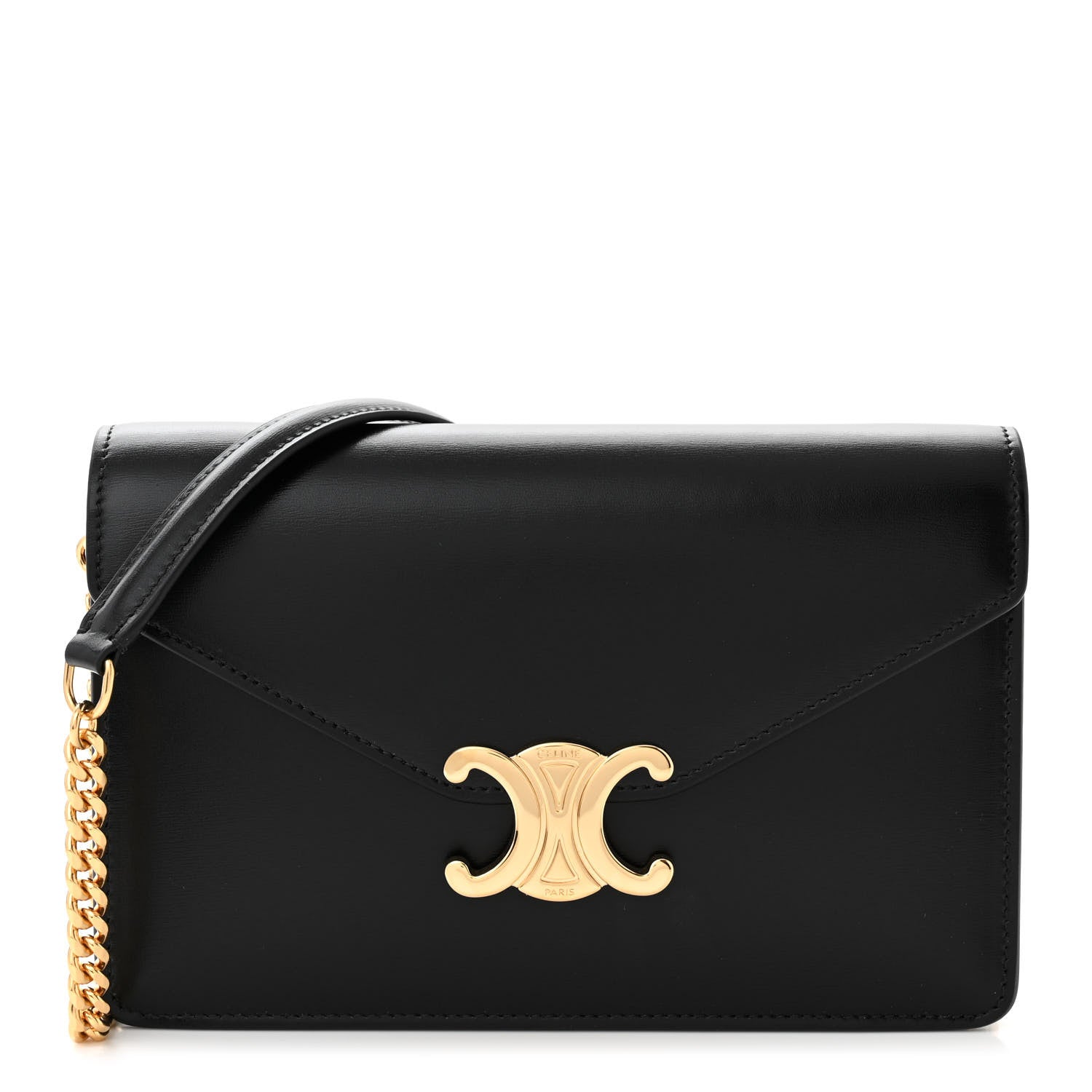 Celine Shiny Calfskin Triomphe Margo Wallet on Chain Black 1 of 11