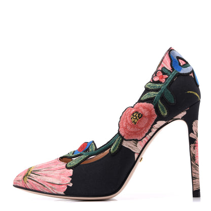 Gucci Canvas Flora Print Ophelia High Heel Pumps 36 Black Pink 1 of 8