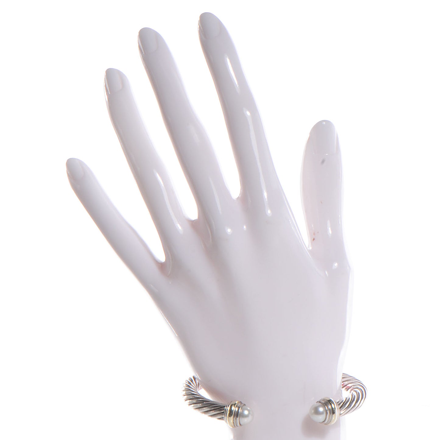 Sterling Silver 14K Yellow Gold Pearl 7mm Cable Classics Bracelet