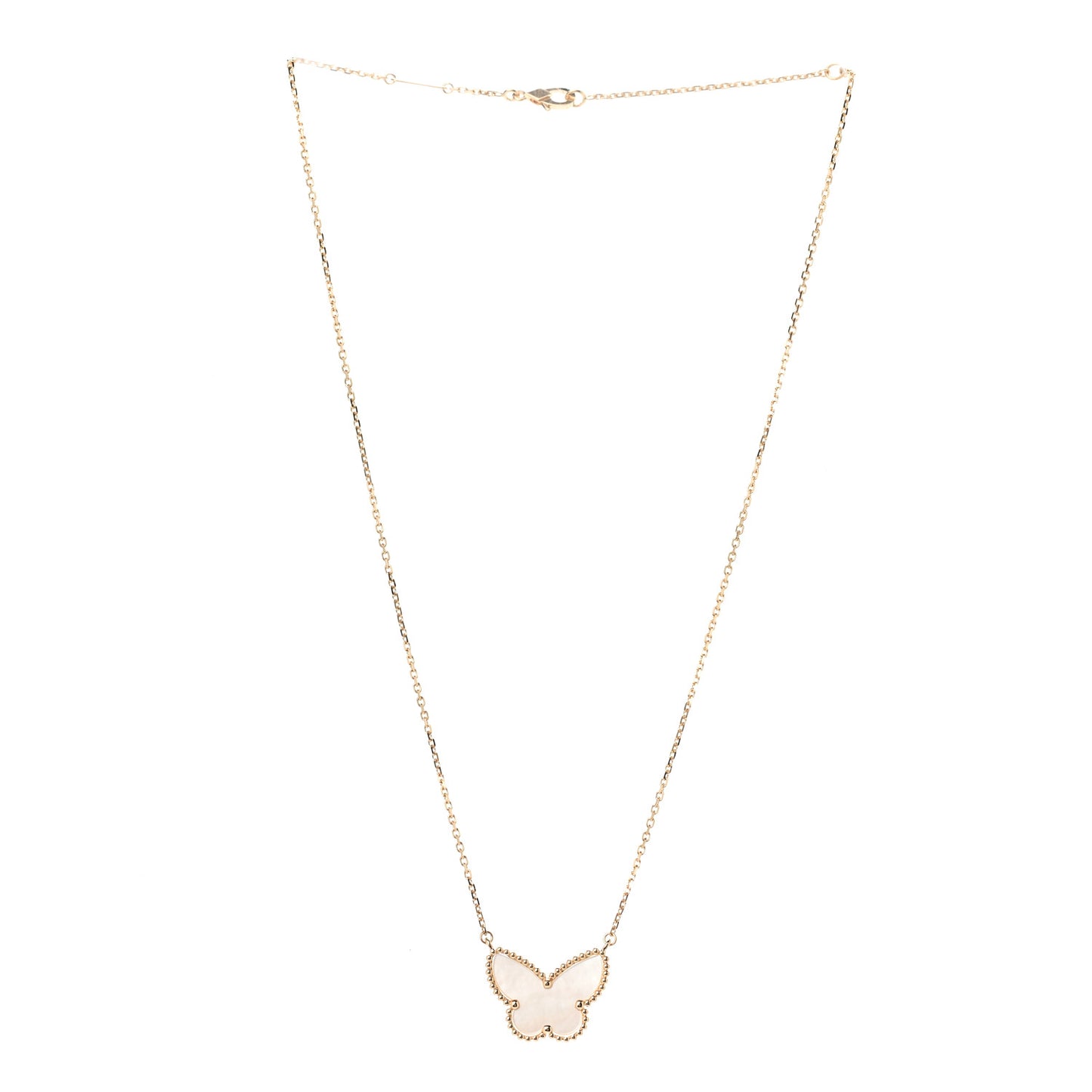 18K Yellow Gold Mother of Pearl Lucky Alhambra Butterfly Pendant Necklace