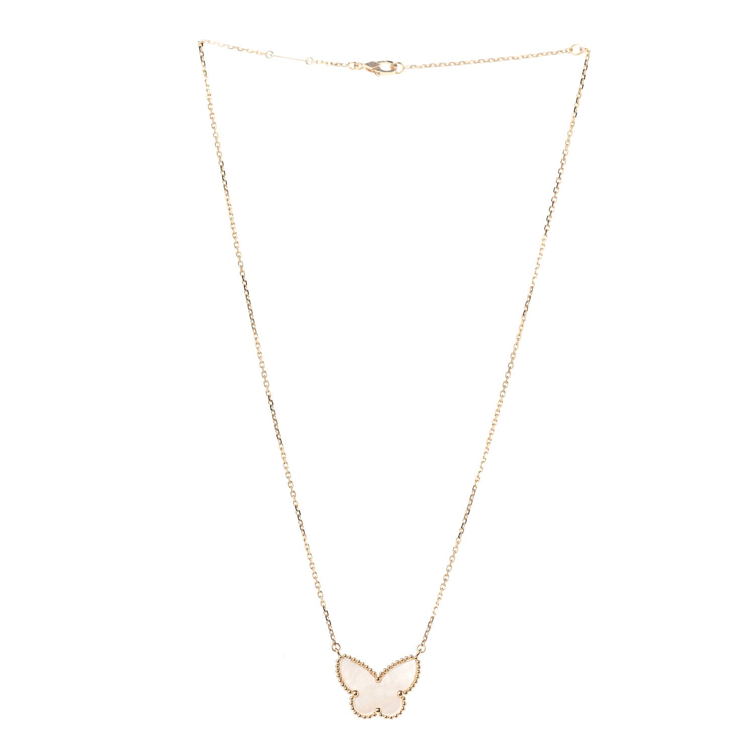 Van Cleef & Arpels 18K Yellow Gold Mother of Pearl Lucky Alhambra Butterfly Pendant Necklace 3 of 7