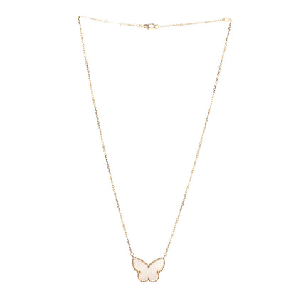 Van Cleef & Arpels 18K Yellow Gold Mother of Pearl Lucky Alhambra Butterfly Pendant Necklace 3 of 7