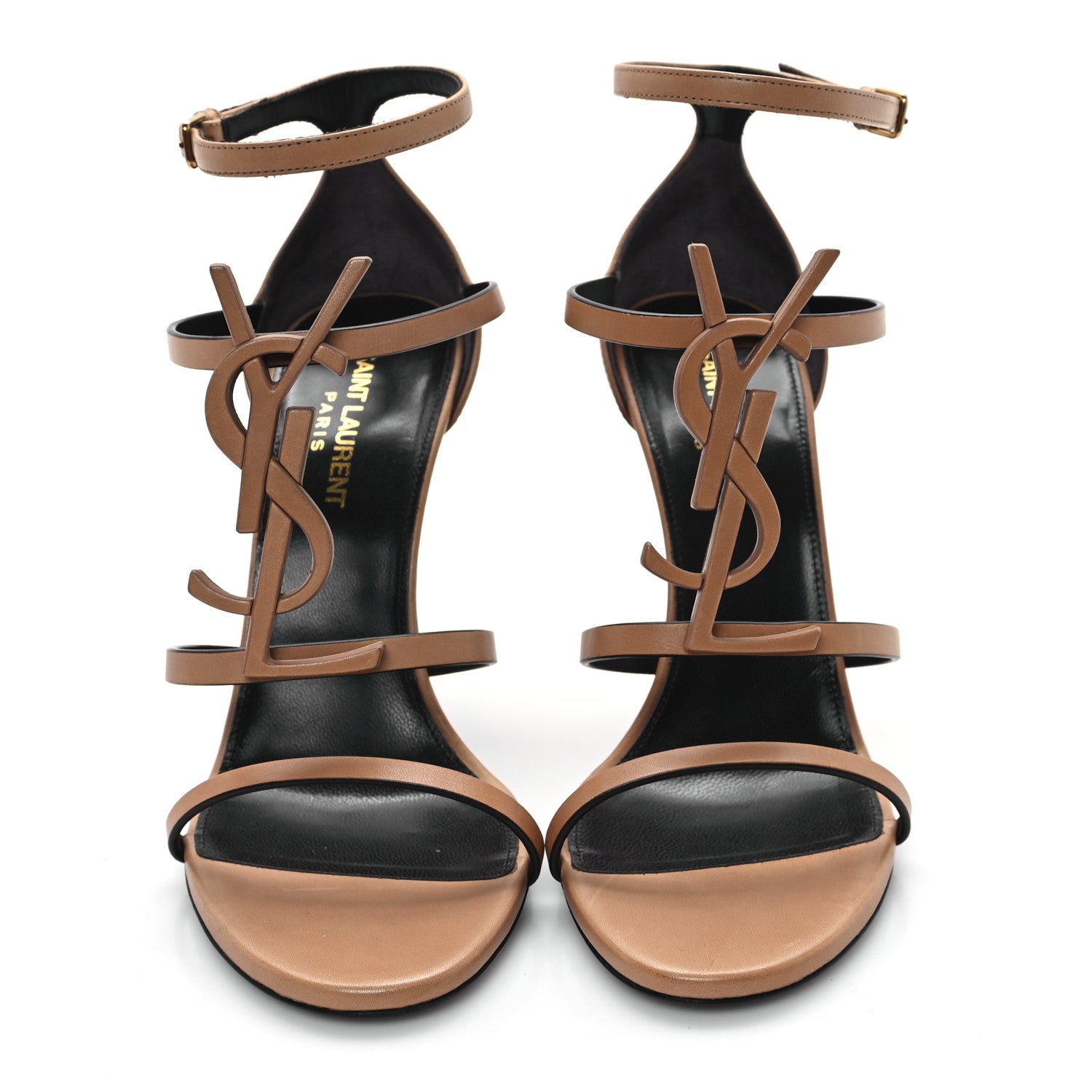 Saint Laurent Calfskin Cassandra 100 Sandals 38 Gold Brown 3 of 10