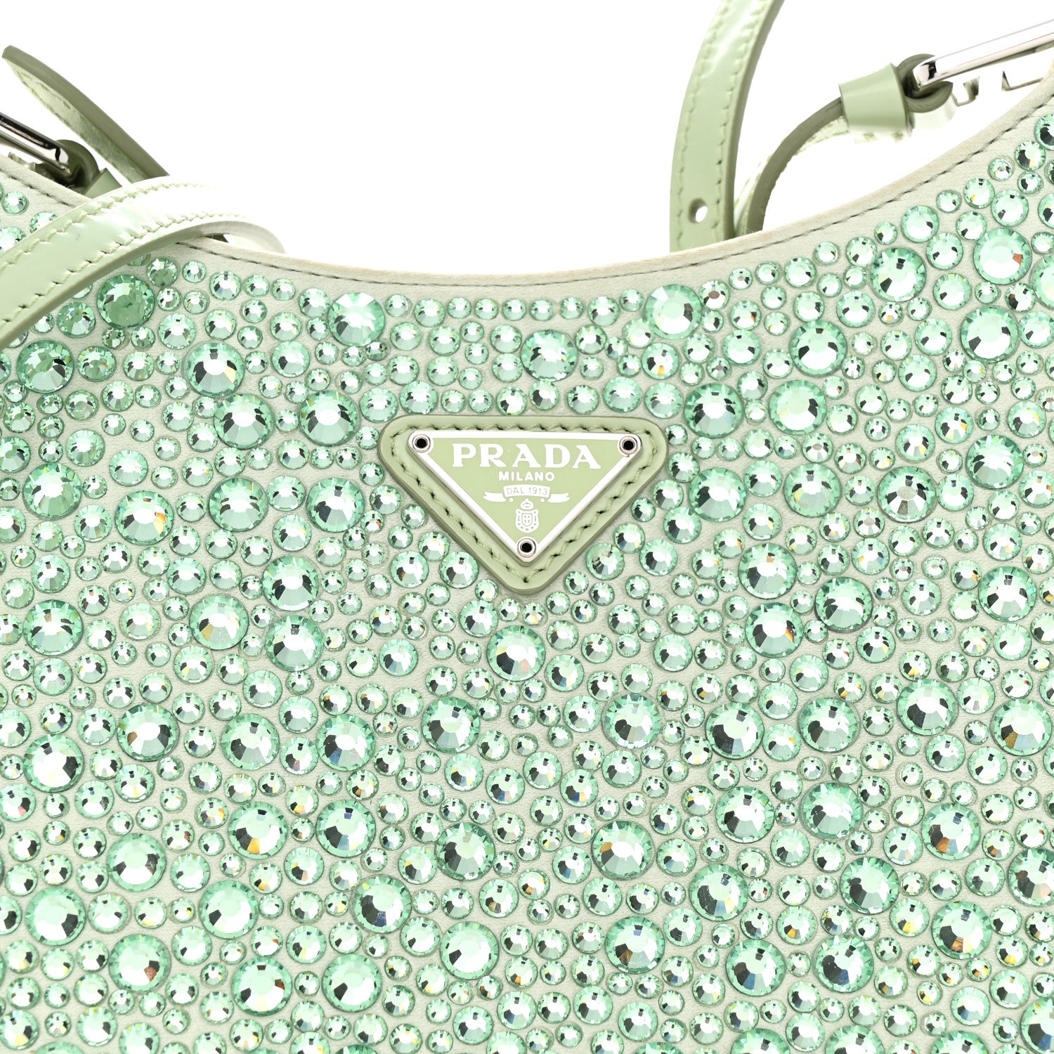 Prada Satin Crystal Cleo Adjustable Strap Shoulder Bag Acqua 8 of 11
