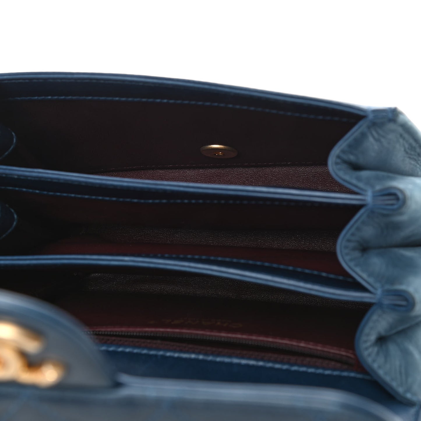 Glazed Calfskin Quilted Mini Straight Lined Flap Blue