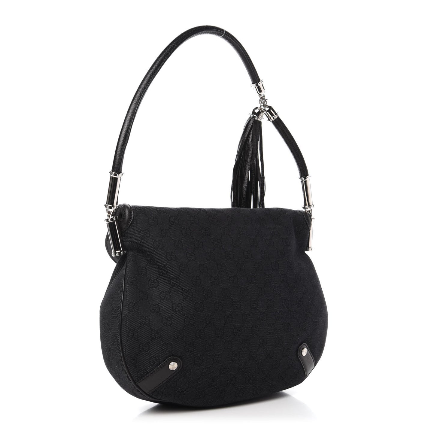 Denim Monogram Britt Tassel Shoulder Bag Black