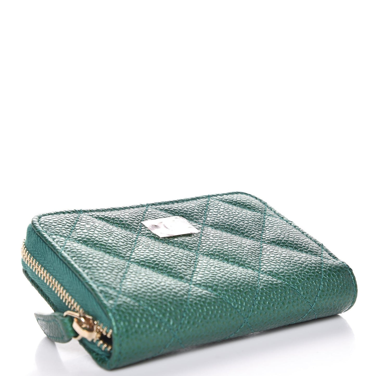 Metallic Caviar Quilted Zip Coin Purse Green