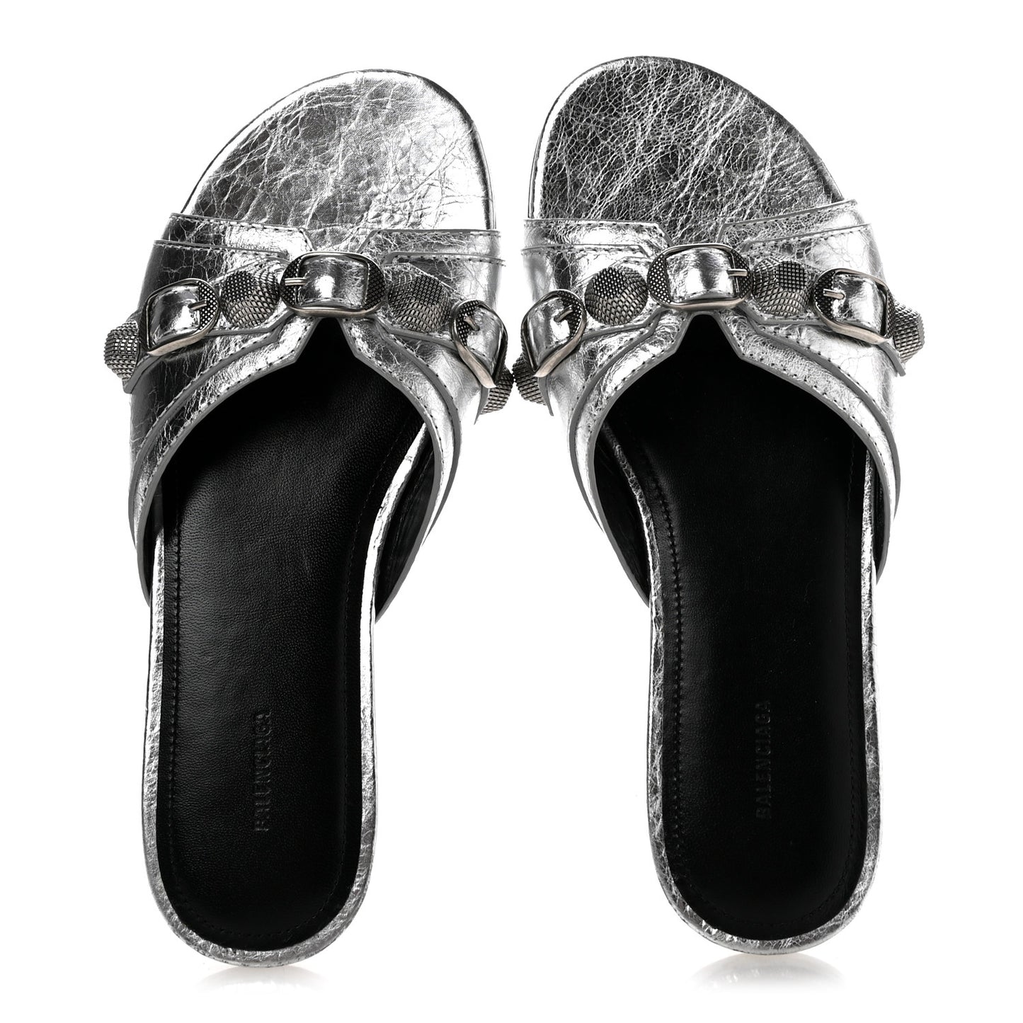 Metallic Arena Cagole Flat Slide Sandals 35.5 Silver
