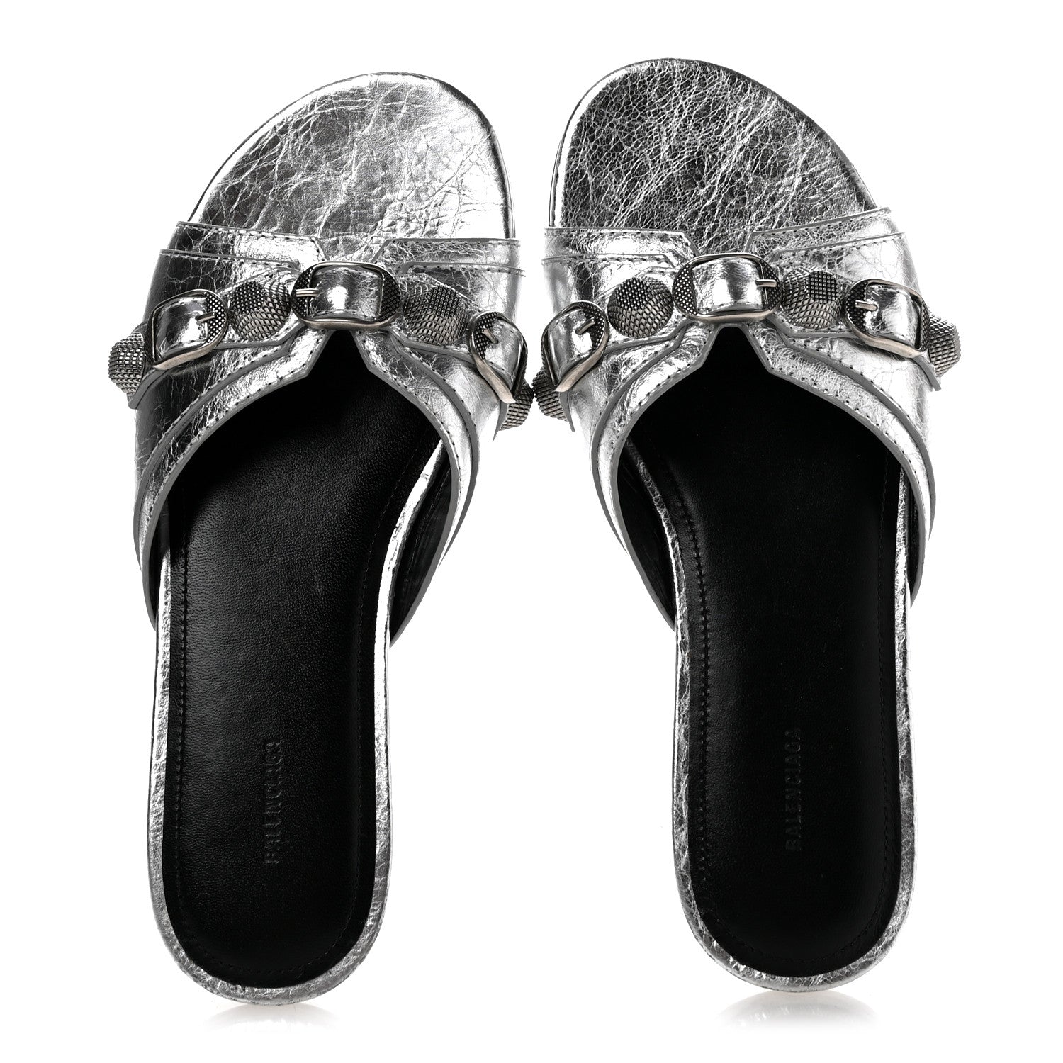 Balenciaga Metallic Arena Cagole Flat Slide Sandals 35.5 Silver 2 of 10