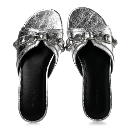 Balenciaga Metallic Arena Cagole Flat Slide Sandals 35.5 Silver 2 of 10