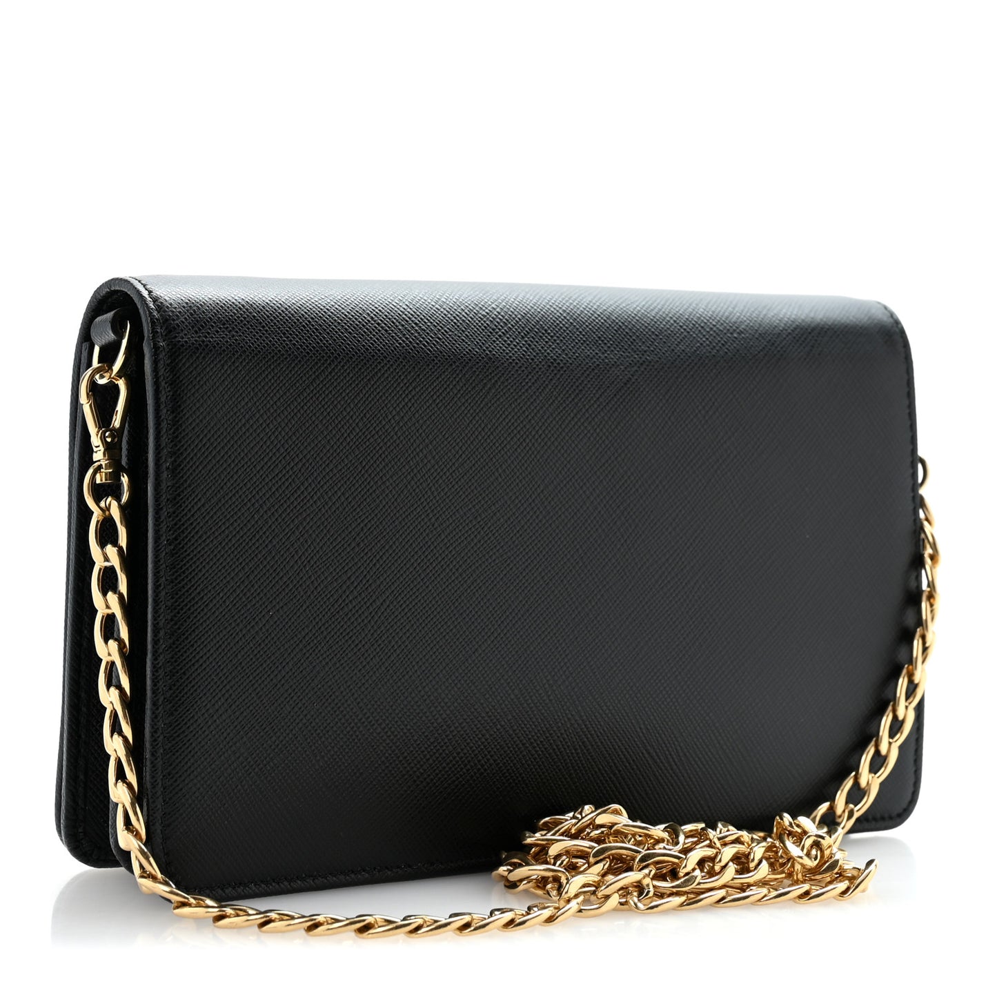 Saffiano Lux Monochrome Chain Wallet Black