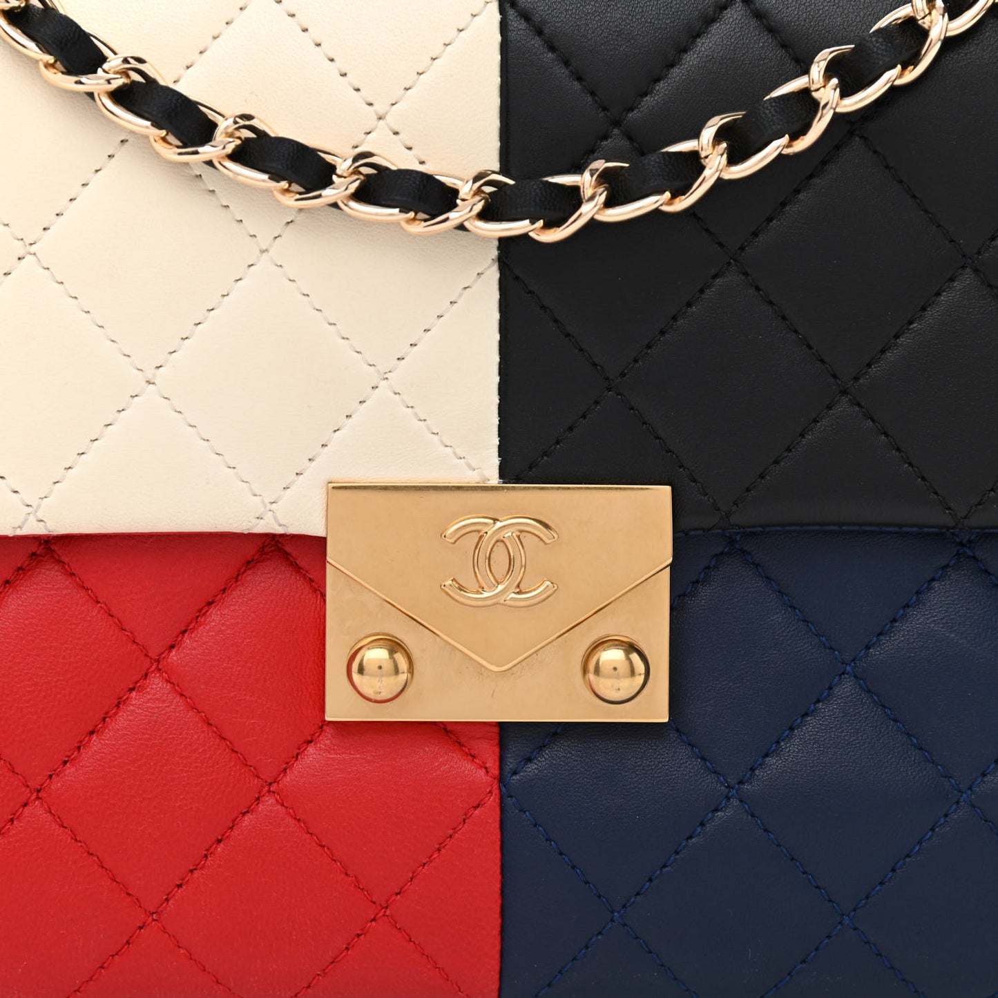 Lambskin Quilted Yin Yang Flap Red White Blue Black