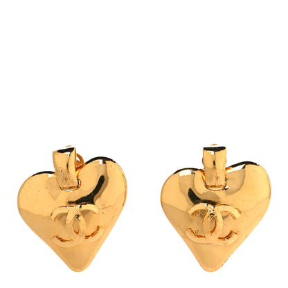 Chanel Metal CC Heart Drop Clip On Earrings Gold 1 of 4