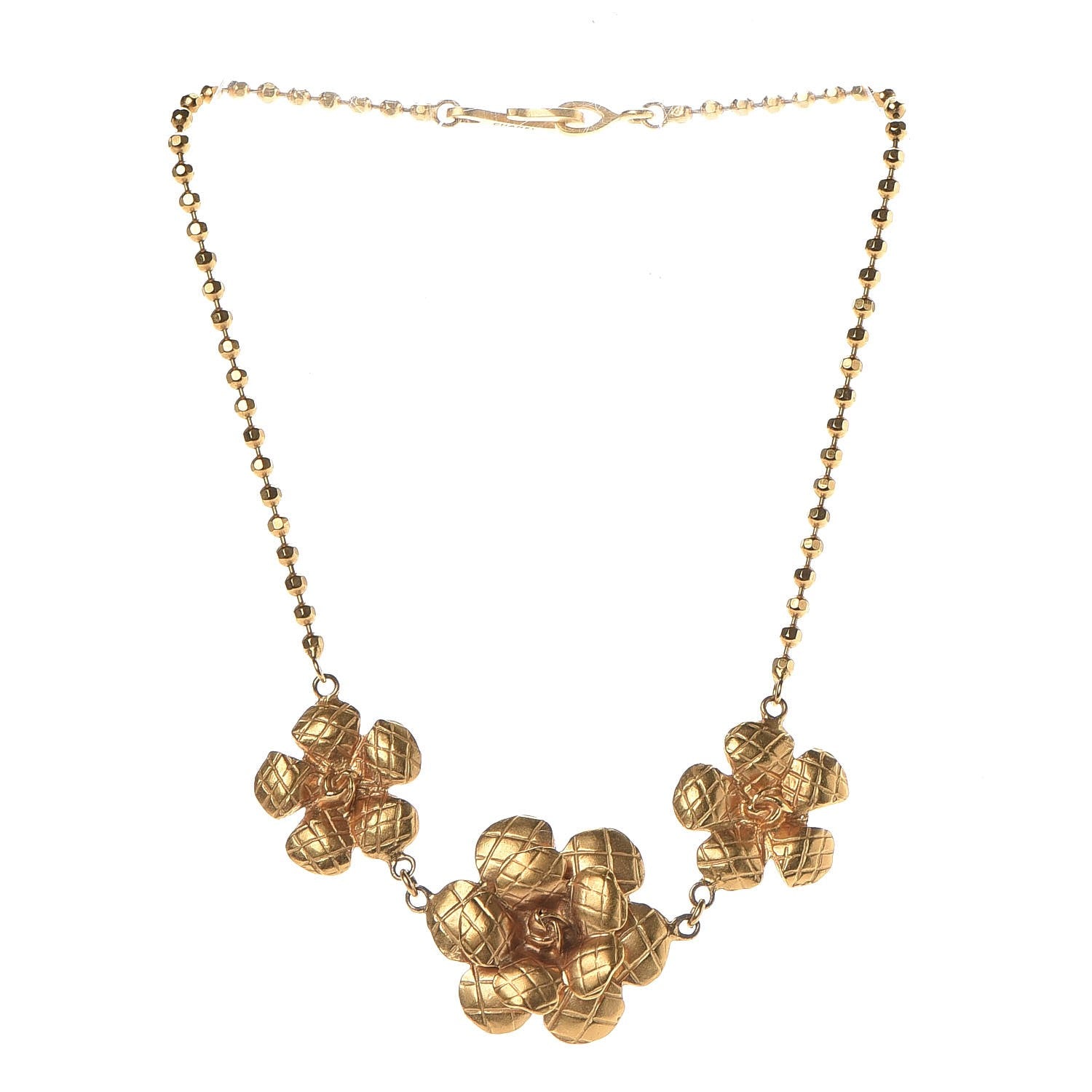 Chanel Quilted Camellia Necklace Gold 3 of 5