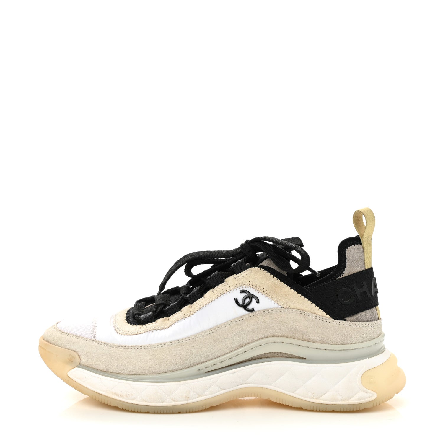 Chanel Velvet Calfskin Mixed Fibers CC Sneakers 38.5 Ivory Black 1 of 9