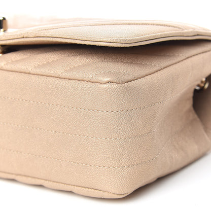 Chanel Metallic Caviar Chevron Quilted Mini Statement Flap Beige 7 of 12