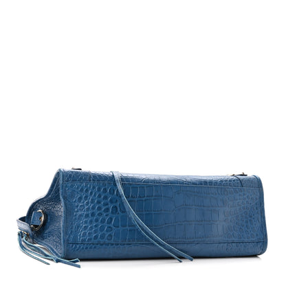 Balenciaga Calfskin Crocodile Embossed Classic Silver Hardware City Bleu Marine 4 of 10
