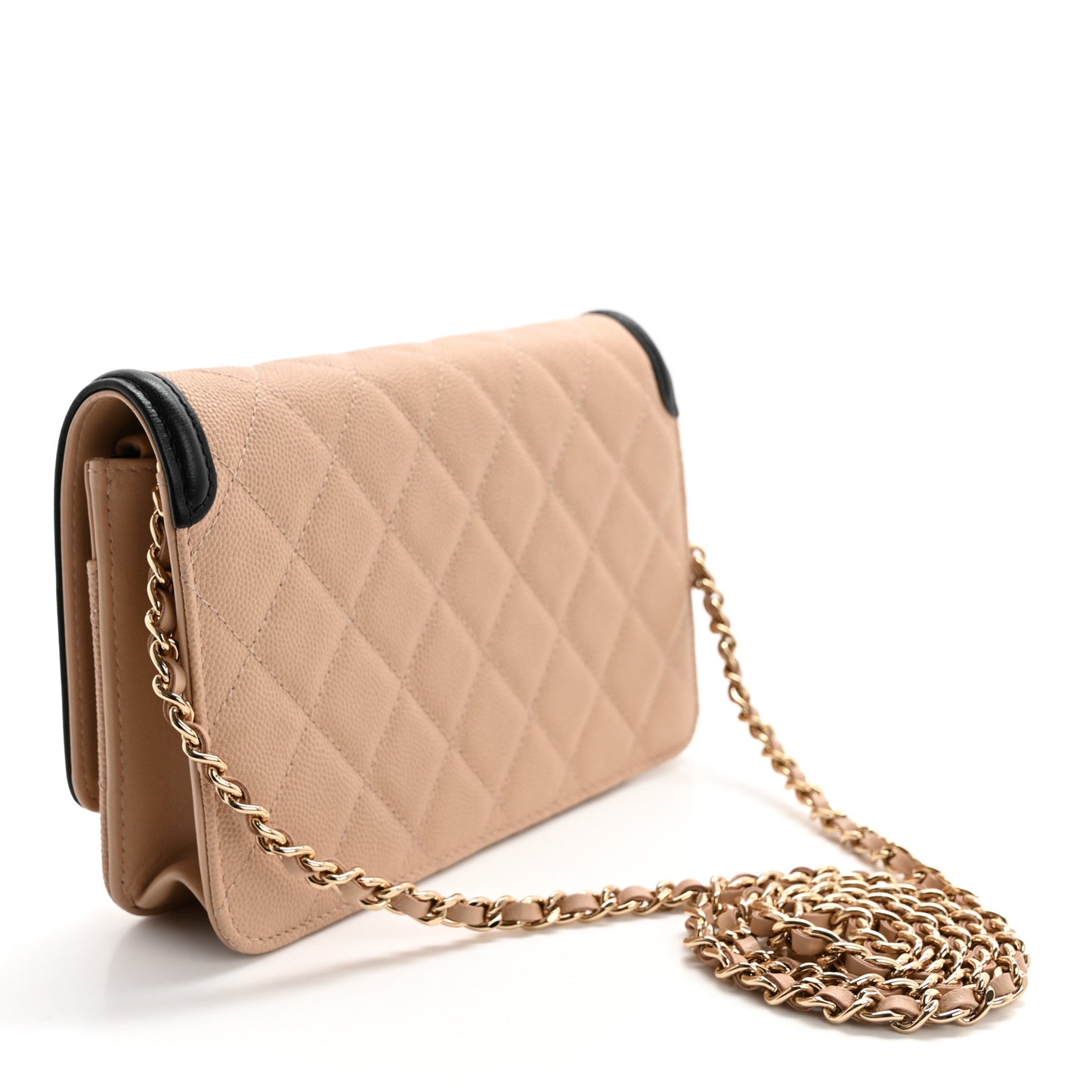 Caviar Quilted CC Filigree Wallet On Chain WOC Beige Black