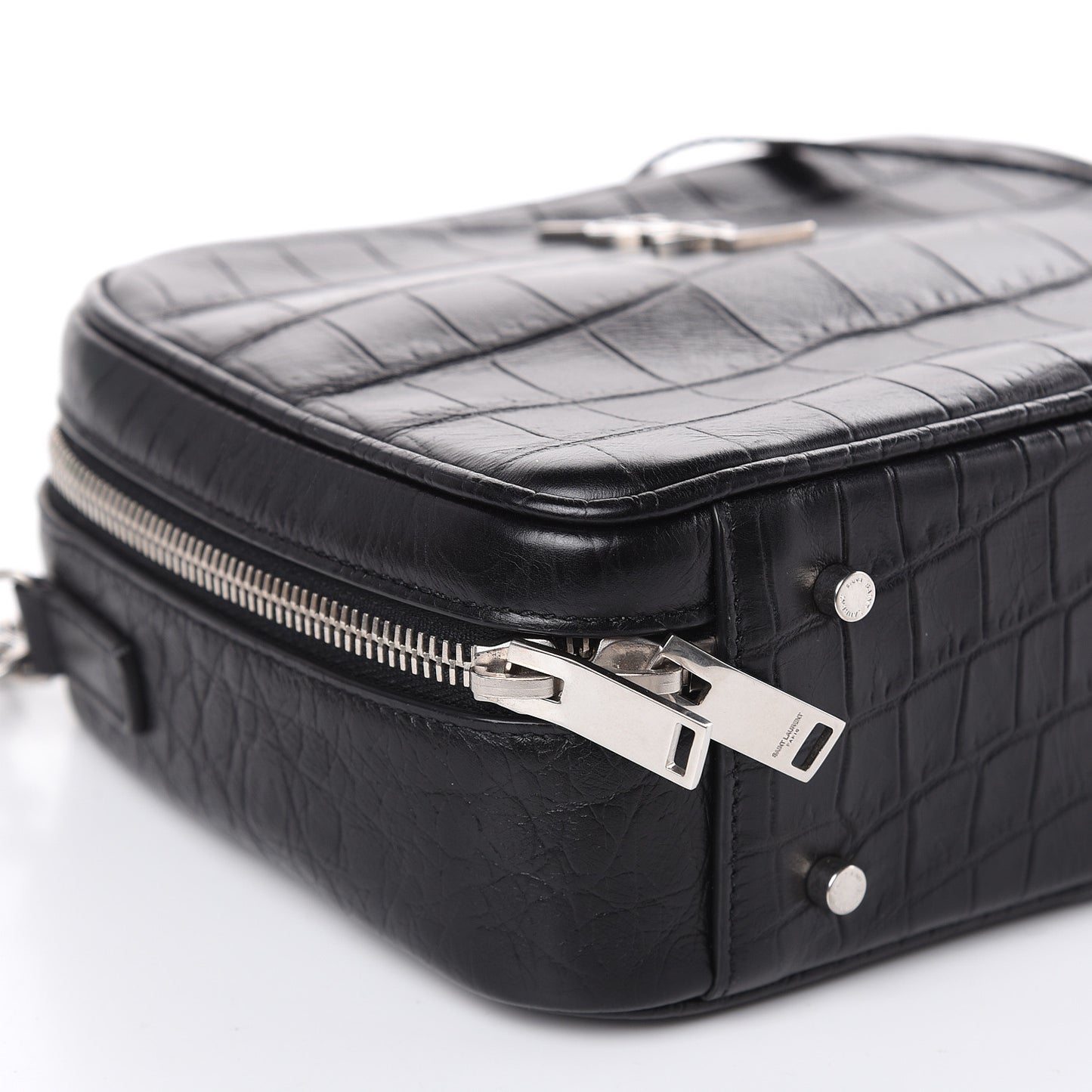 Calfskin Crocodile Embossed Monogram Lunch Box Bag Black