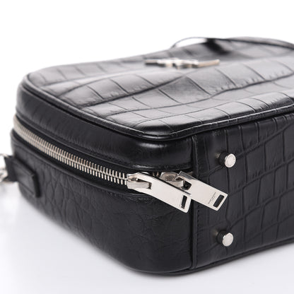 Saint Laurent Calfskin Crocodile Embossed Monogram Lunch Box Bag Black 7 of 10