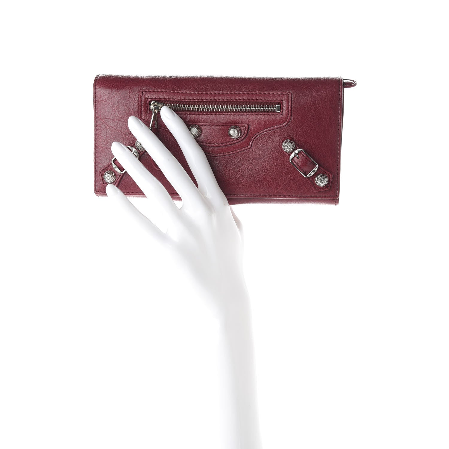 Balenciaga Agneau Giant 12 Silver Hardware Money Wallet Cassis 2 of 7