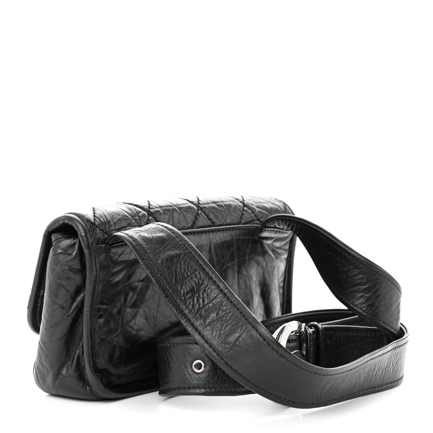 Distressed Lambskin Messenger Flap Bag Black