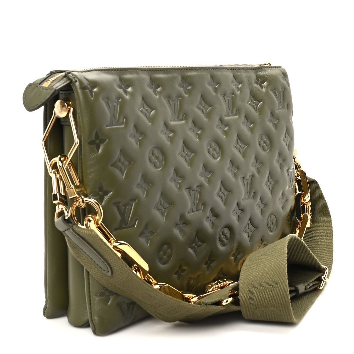 Louis Vuitton Lambskin Embossed Monogram Coussin MM Khaki 2 of 10