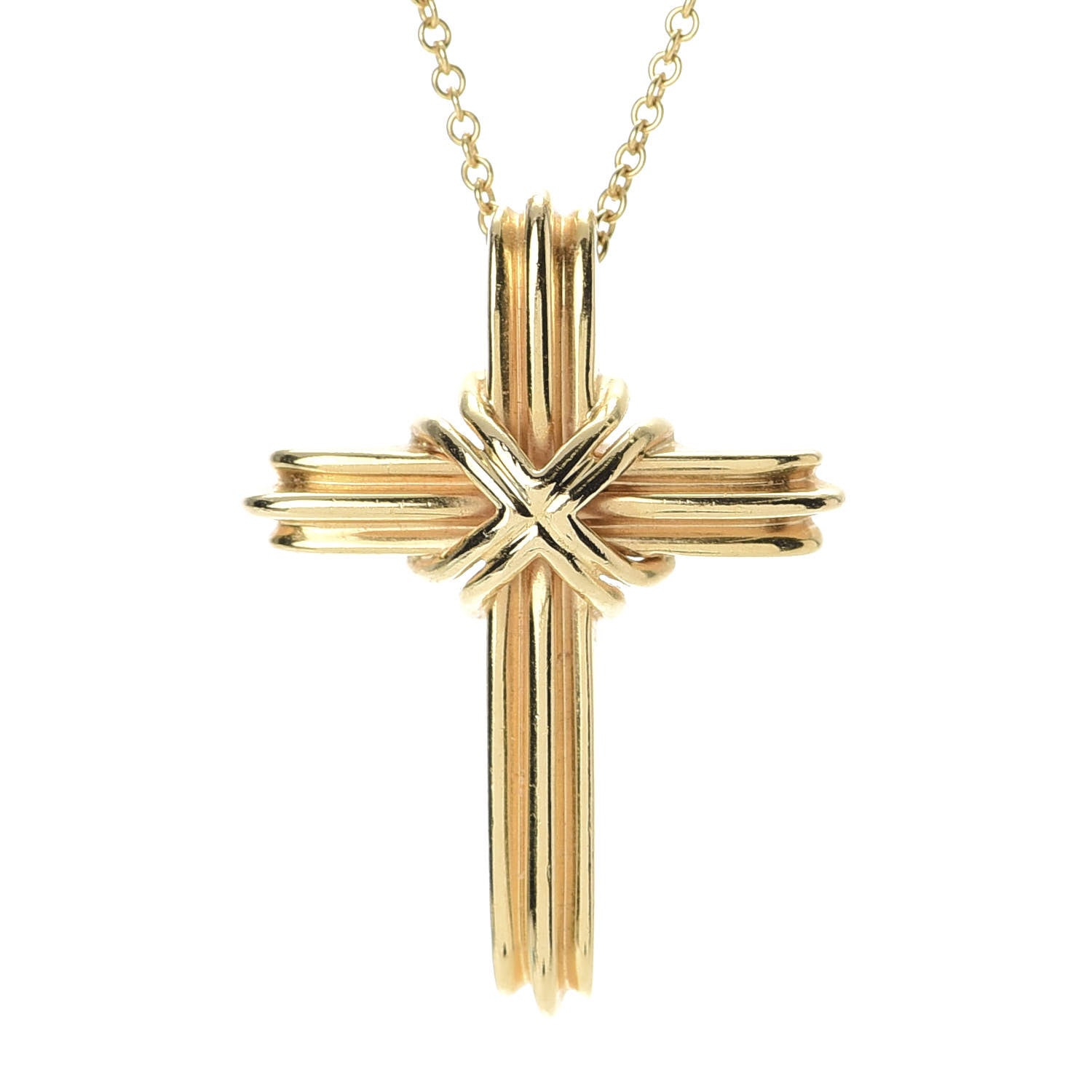 Tiffany 18K Yellow Gold Cross Pendant Necklace 4 of 6