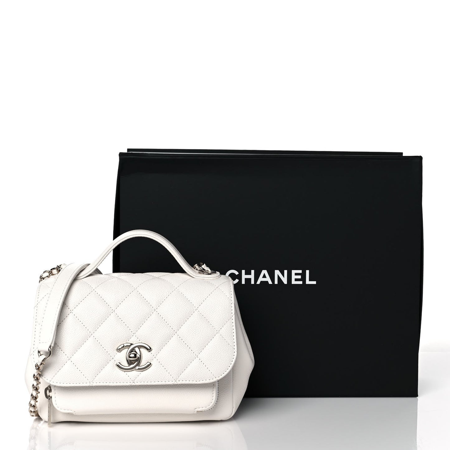 Caviar Quilted Small Business Affinity Flap White