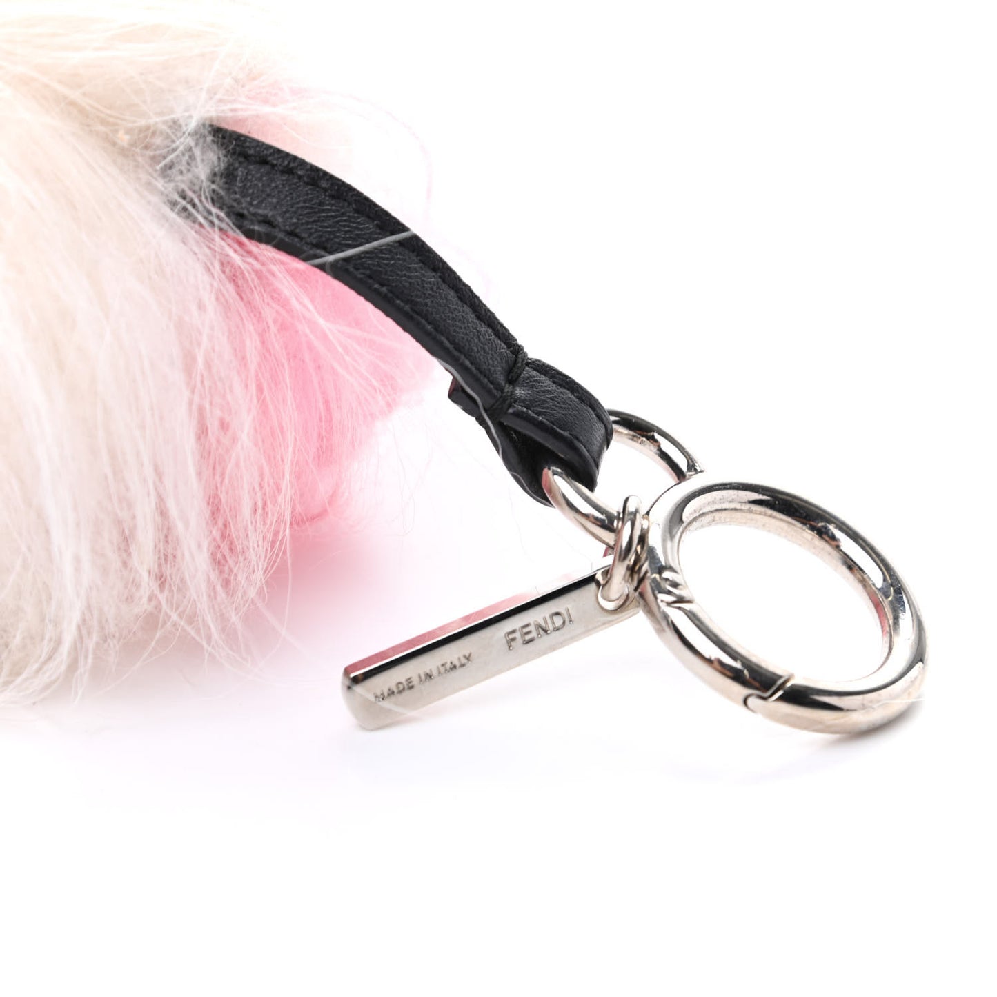 Fox Mink Goat Fur Nappa Karlito Bag Charm Black White Rosa