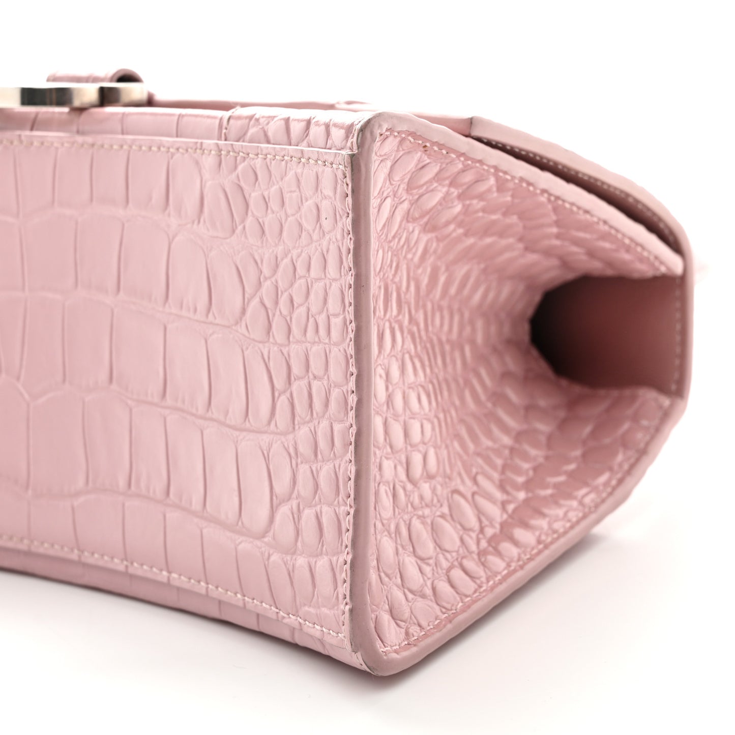 Shiny Calfskin Crocodile Embossed Small Hourglass Top Handle Bag Powder Pink